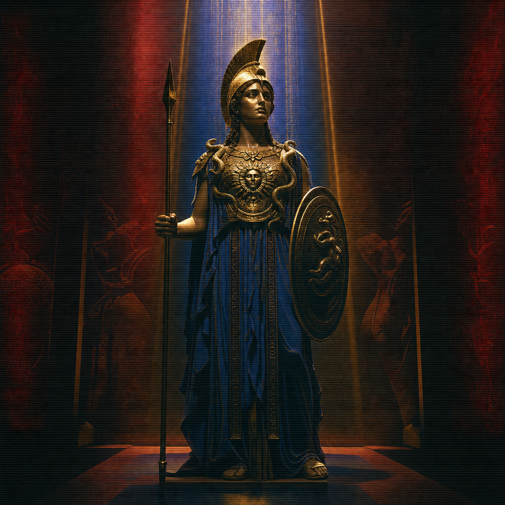 Illuminated portrait of Athena, Goddess of Wisdom