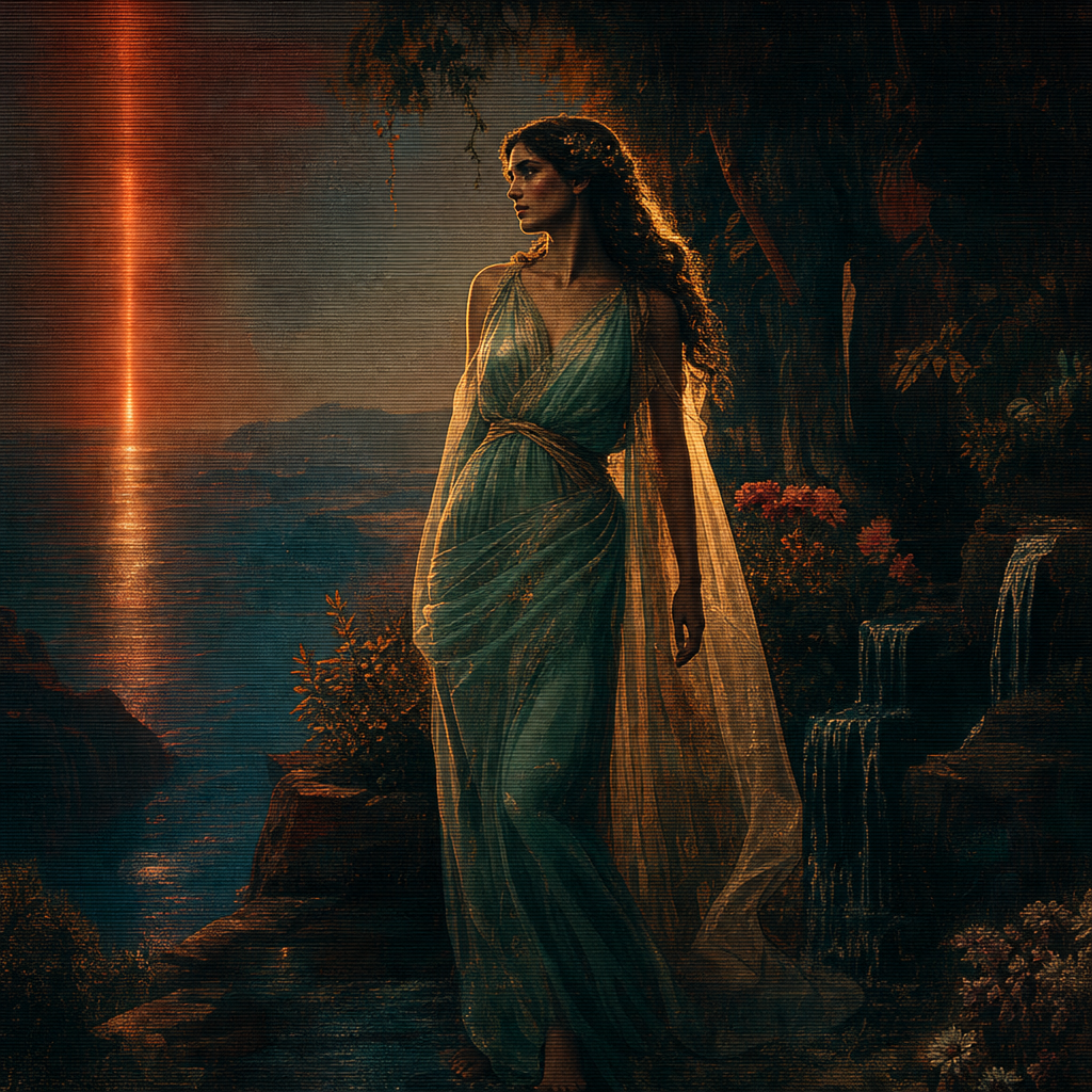 Illuminated portrait of Calypso, Nymph of Ogygia