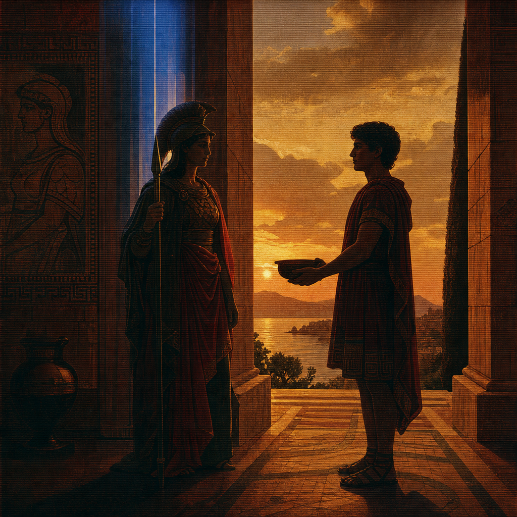 Narrative plate: Telemachus & Athena